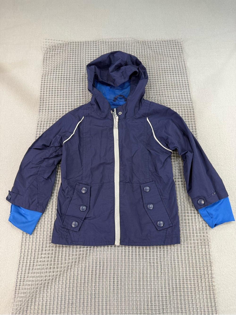 Children’s Place Navy Hooded Raincoat with Bright Blue Lining 3t